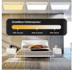 bedee LED 천장 조명 평면, 36 W 4800 LM LED 전구 천장 조명, 2.4 cm 초박형 조절 가능 3000 K / 4500 K / 6500 K IP44 현대 램프 천장 거실, 침실, 주방, 30 x 30 cm 화이트 ohne Fernbedienung