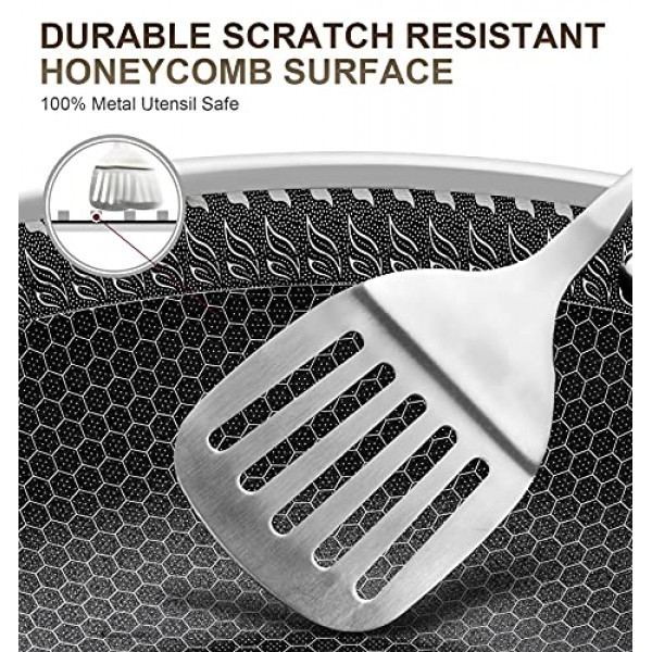뚜껑이 있는 MICHELANGELO 웍 팬, 거미 여과기 및 스팀 랙이 있는 12인치 스테인레스 스틸 웍, 벌집 및 볶음 팬 플랫 바닥 웍 인덕션 호환, 식기세척기 및 오븐 안전