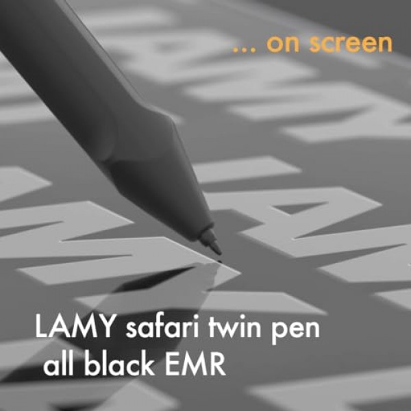 LAMY 사파리 트윈 펜 - EMR 디지털 쓰기 도구, 클래식 디자인, 터치스크린 및 종이용 듀얼 팁 스타일러스 펜, 무선 및 배터리 프리 - 스타일러스 팁이 있는 올 블랙 펜
