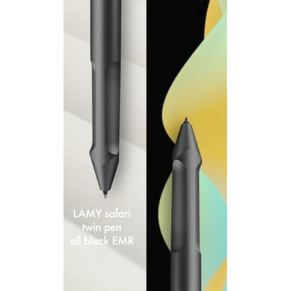 LAMY 사파리 트윈 펜 - EMR 디지털 쓰기 도구, 클래식 디자인, 터치스크린 및 종이용 듀얼 팁 스타일러스 펜, 무선 및 배터리 프리 - 스타일러스 팁이 있는 올 블랙 펜