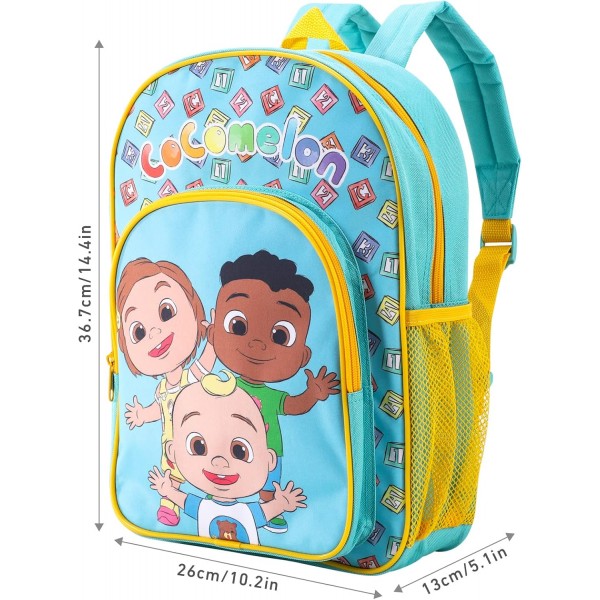 Cocomelon 키즈 배낭 학교 배낭 여행 가방 소년 소녀 사이드 메쉬 포켓과 전면 지퍼 포켓 멀티 컬러
