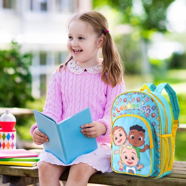 Cocomelon 키즈 배낭 학교 배낭 여행 가방 소년 소녀 사이드 메쉬 포켓과 전면 지퍼 포켓 멀티 컬러