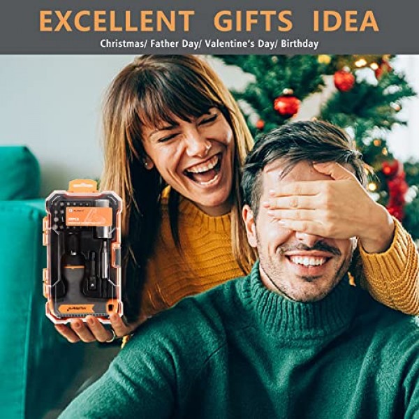 MulWark 30PC 남성용 슈퍼 범용 소켓 도구 선물 - Torx/사각형/일자형/필립스/육각형 스크루드라이버 비트가 포함된 자기 래칫 스크루드라이버 - 전원 드릴 어댑터가 있는 