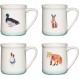 KitchenCraft Apple Farm 손으로 마감한 스톤웨어 프린트 동물 머그, 350ml(12.5fl oz) - 크림/세이지 그린(4개 세트) 4개(1개 팩) 멀티컬러
