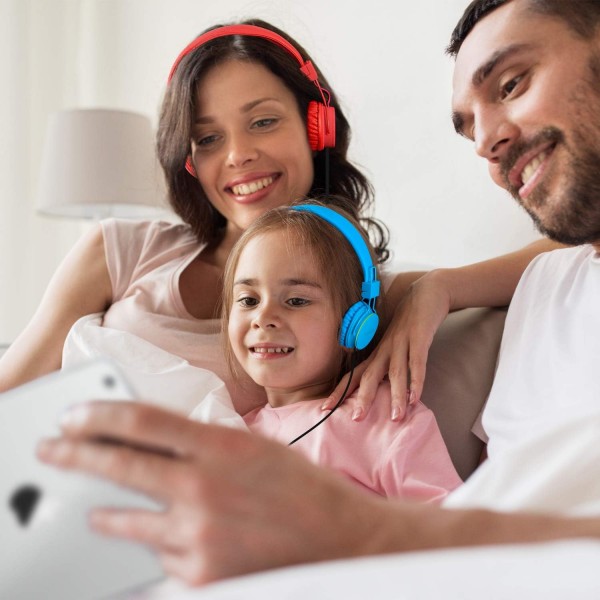 Termichy Bluetooth 헤드폰 어린이용 93dB 음량 제한, 접을 수 있는 휴대용 경량 헤드폰 오디오 케이블이 있는 무선 온이어 무선 헤드폰 음악 Shareport, 내장 마이크(빨간색) RED