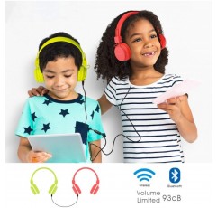 Termichy Bluetooth 헤드폰 어린이용 93dB 음량 제한, 접을 수 있는 휴대용 경량 헤드폰 오디오 케이블이 있는 무선 온이어 무선 헤드폰 음악 Shareport, 내장 마이크(빨간색) RED