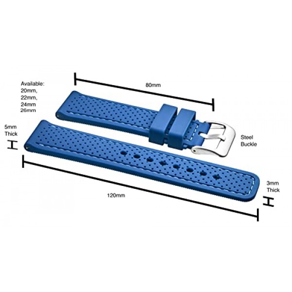ALPINE 스포티 프리미엄 소프트 실리콘 조절 가능 시계 밴드 - 여성용 및 남성용 교체용 고무 시계 밴드 - 방수 퀵 릴리스 시계 스트랩 - 일반 및 스마트 시계 밴드와 호
