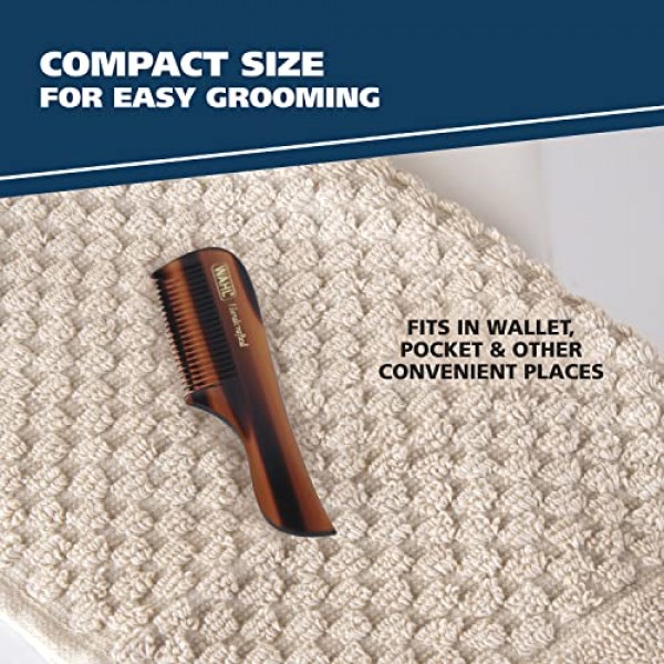 Wahl 남성용 그루밍용 작은 콧수염 빗 - 셀룰로오스 아세테이트를 사용한 수공예 및 핸드 컷 - 부드럽고 둥근 테이퍼 이빨 - 모델 3323 브라운