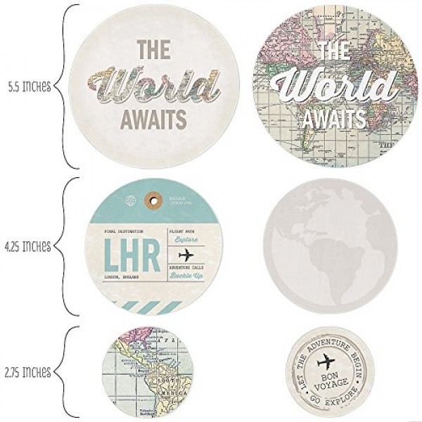World Awaits - 여행 테마 파티 거대한 원형 색종이 - 파티 장식 - 대형 색종이 27개
