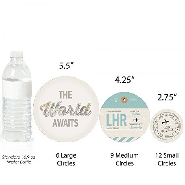 World Awaits - 여행 테마 파티 거대한 원형 색종이 - 파티 장식 - 대형 색종이 27개