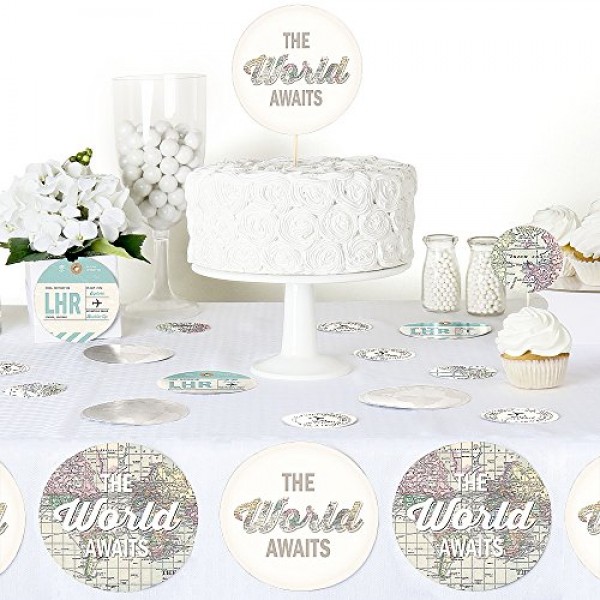 World Awaits - 여행 테마 파티 거대한 원형 색종이 - 파티 장식 - 대형 색종이 27개
