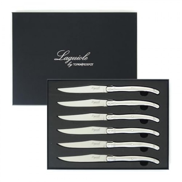 TopKnife Laguiole 스테이크 나이프 세트 - 매끄러운 가장자리 - 스테인레스 스틸 손잡이 - 6개 세트
