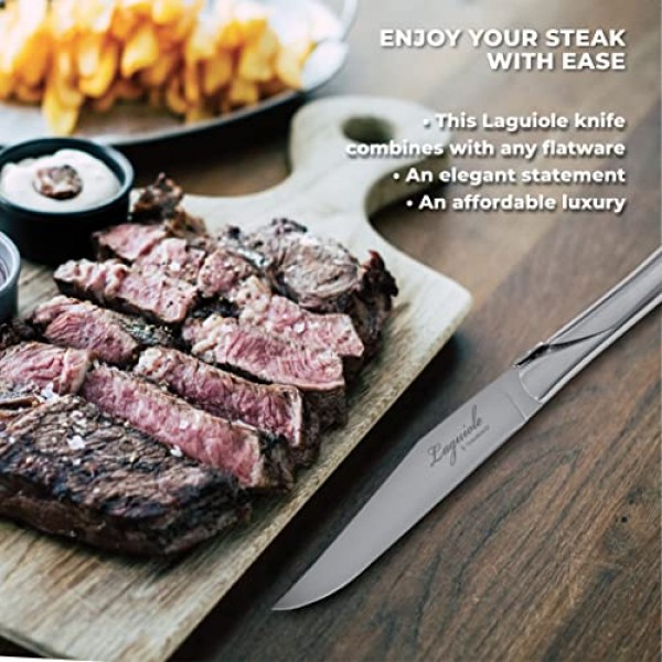 TopKnife Laguiole 스테이크 나이프 세트 - 매끄러운 가장자리 - 스테인레스 스틸 손잡이 - 6개 세트