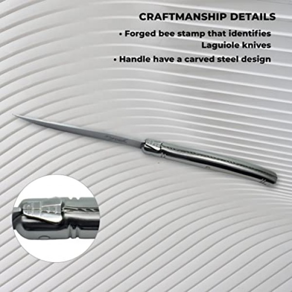 TopKnife Laguiole 스테이크 나이프 세트 - 매끄러운 가장자리 - 스테인레스 스틸 손잡이 - 6개 세트