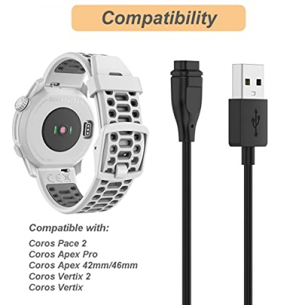 Coros Pace 3, Coros Pace 2, Coros Apex Pro, Coros Apex 42mm/46mm, Coros Vertix, Coros Vertix 2 교체용 USB 충전 케이블(3.3ft/1m)용 충전기