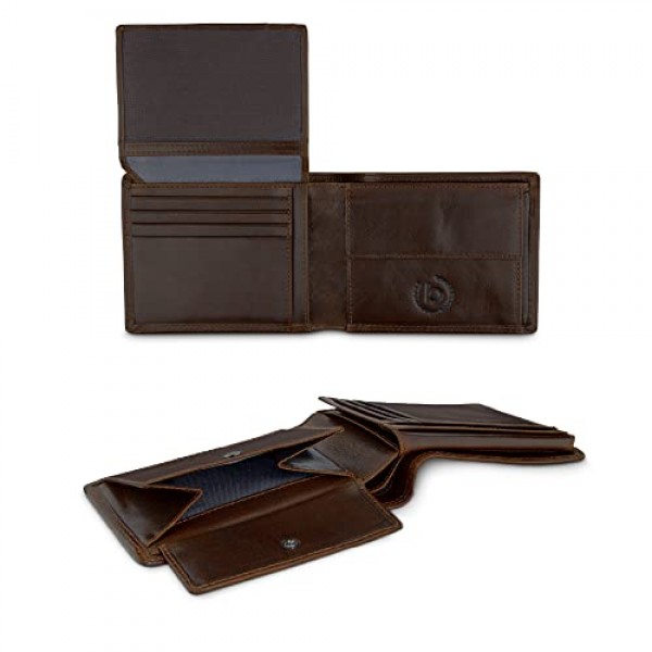Bugatti Savona RFID 보호 기능이 있는 남성용 가죽 지갑 - 남성용 지갑 가로 형식 - 지갑 남성용 지갑, 브라운