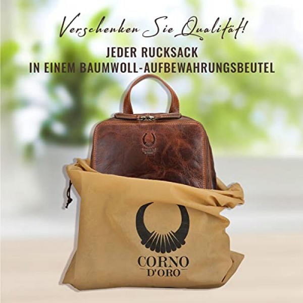 Corno d'Oro BP818 프리미엄 백팩 여성용 가죽 우아한 I 수제 가죽 백팩 14 인치 노트북 용 빈티지 노트북 백팩 I 백팩 데이 팟 브라운, 브라운, m