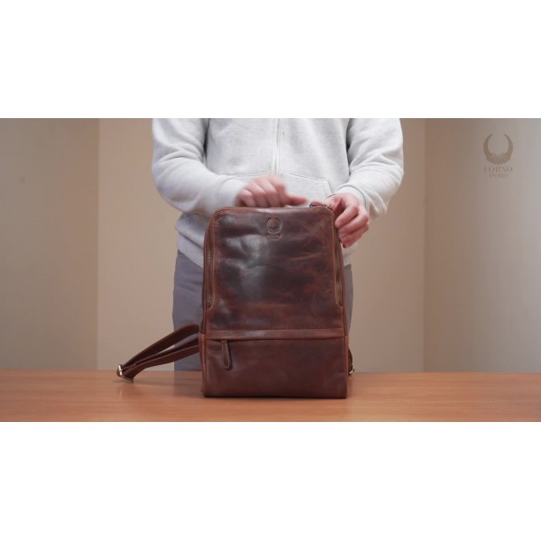 Corno d'Oro BP818 프리미엄 백팩 여성용 가죽 우아한 I 수제 가죽 백팩 14 인치 노트북 용 빈티지 노트북 백팩 I 백팩 데이 팟 브라운, 브라운, m