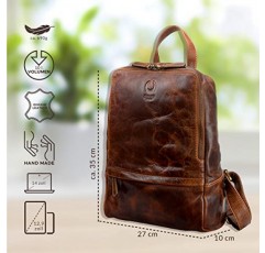 Corno d'Oro BP818 프리미엄 백팩 여성용 가죽 우아한 I 수제 가죽 백팩 14 인치 노트북 용 빈티지 노트북 백팩 I 백팩 데이 팟 브라운, 브라운, m