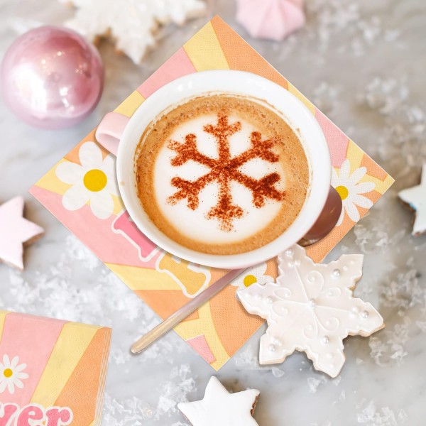 AIDIEE 2 플라이 그루비 냅킨 Dasiy 일회용 종이 냅킨 핑크 오렌지 칵테일 음료 오찬 게스트 냅킨 레트로 파티 식기 파티 장식 생일 피크닉 캠핑 저녁 식사, 50 pcs