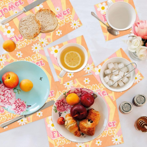 AIDIEE 2 플라이 그루비 냅킨 Dasiy 일회용 종이 냅킨 핑크 오렌지 칵테일 음료 오찬 게스트 냅킨 레트로 파티 식기 파티 장식 생일 피크닉 캠핑 저녁 식사, 50 pcs