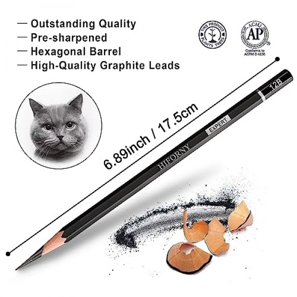 HIFORNY 24피스 흑연 스케치 연필 세트 - 흑연 연필(14B - 5H), 스케치 연필, 드로잉 연필, 제도 연필, 19등급 아트 연필 - 초보자 및 예술가에게 이상적