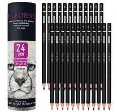 HIFORNY 24피스 흑연 스케치 연필 세트 - 흑연 연필(14B - 5H), 스케치 연필, 드로잉 연필, 제도 연필, 19등급 아트 연필 - 초보자 및 예술가에게 이상적