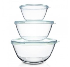 Luvan 유리 믹싱 그릇 뚜껑 세트(4.5QT,2.7QT,1.1QT), 3PC 대형 유리 믹싱 그릇 세트, 유리 중첩 그릇, 주방용 투명 샐러드 믹싱 그릇, 보관, 요리, 베이킹, 준비, 식기 세척기 안
