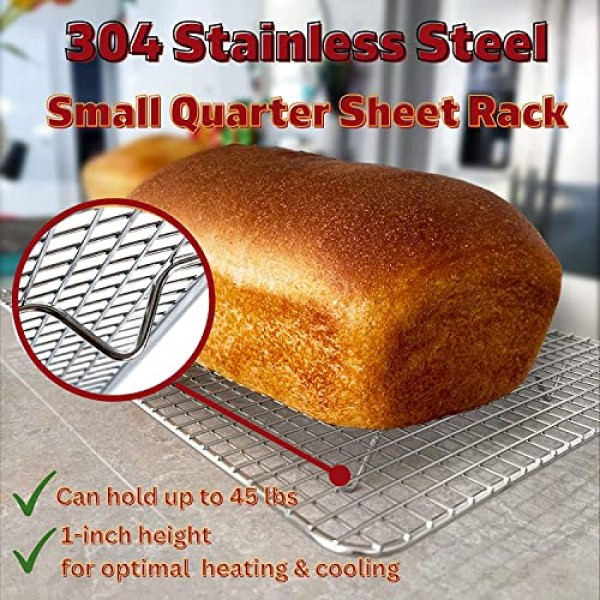 KITCHENATICS 요리 및 베이킹용 소형 쿼터 시트 냉각 랙, 오븐 안전 스테인레스 스틸 랙, 오븐 요리용 베이킹 랙, 쿼터 시트 팬에 맞는 튼튼한 쿠키 냉각 랙, 8.5