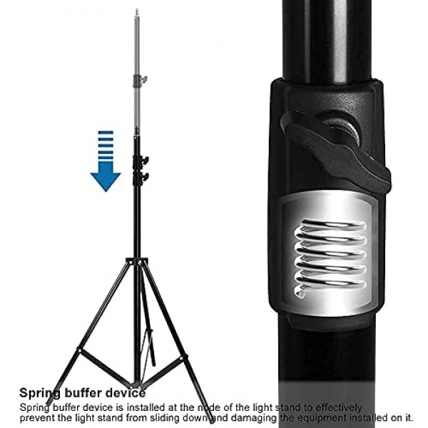 헤비 듀티 라이트 스탠드 9.5 피트/2.8 미터 사진 스튜디오 스피드라이트, 링 라이트, 사진 장비용 조정 가능한 스프링 쿠션 금속 사진 삼각대 스탠드 두꺼운 플래시 스