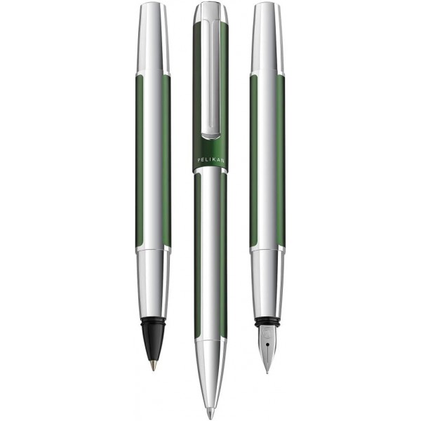 Pelikan 817516 만년필 Pura, 포레스트 그린, B 펜촉, 대형 카트리지 포함 1개 Pelikan Gemstone Ink® Sapphire