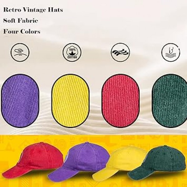 Avafierce 2PCS Bros Hats 애니메이션 야구 모자 성인용 Coplay 모자 어린이 데님 -페이드 빈티지 워시 스타일, 자수(녹색 빨간색 모자)