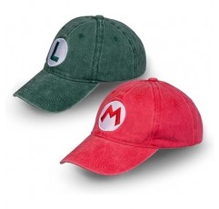 Avafierce 2PCS Bros Hats 애니메이션 야구 모자 성인용 Coplay 모자 어린이 데님 -페이드 빈티지 워시 스타일, 자수(녹색 빨간색 모자)