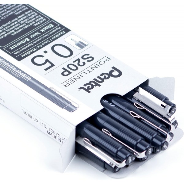펜텔 포인트라이너 S20P-5A, 파인라이너, 블랙, 방수 및 내광성, 0.5mm 12개입