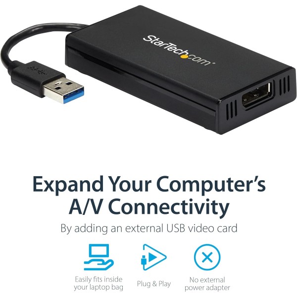 StarTech.com USB 3.0 - DisplayPort 어댑터 4K Ultra HD, DisplayLink 인증, 외부 그래픽 카드가 있는 비디오 컨버터 - Mac 및 Windows(USB32DP4K) USB 3.0 - DP 4K(Mac 및 Win) 어댑터