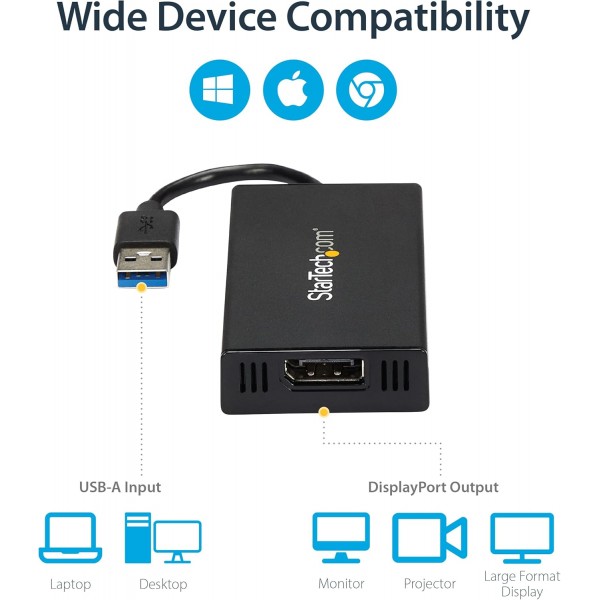 StarTech.com USB 3.0 - DisplayPort 어댑터 4K Ultra HD, DisplayLink 인증, 외부 그래픽 카드가 있는 비디오 컨버터 - Mac 및 Windows(USB32DP4K) USB 3.0 - DP 4K(Mac 및 Win) 어댑터