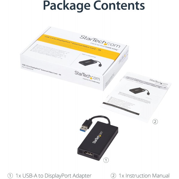 StarTech.com USB 3.0 - DisplayPort 어댑터 4K Ultra HD, DisplayLink 인증, 외부 그래픽 카드가 있는 비디오 컨버터 - Mac 및 Windows(USB32DP4K) USB 3.0 - DP 4K(Mac 및 Win) 어댑터