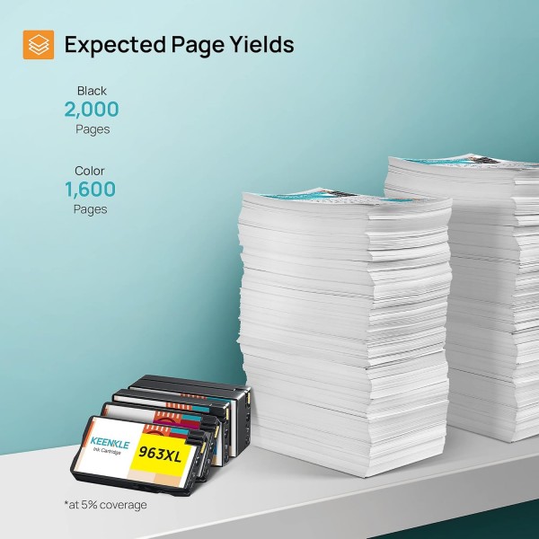 3YP35AE 963XL 대용량 재생산 잉크 카트리지, 검정/청록/자홍/노랑 4팩, OfficeJet Pro 9010 9012 9013 9014 9015 9016 9018 90919 2020