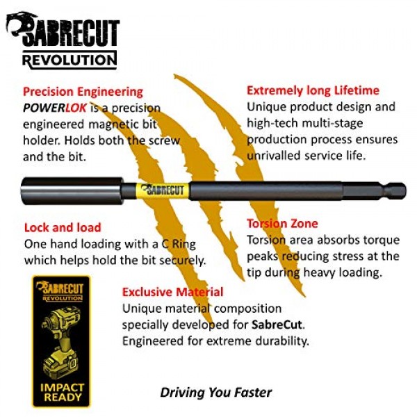 4피스 SabreCut SCRK1 마그네틱 2 23/64 및 5 63/64 전문 임팩트 비트 홀더, Dewalt, Milwaukee, Makita, Bosch 및 기타 제품과 호환되는 2 x 1 7/64 PZ2 스크루드라이버 임팩트 비트 포함