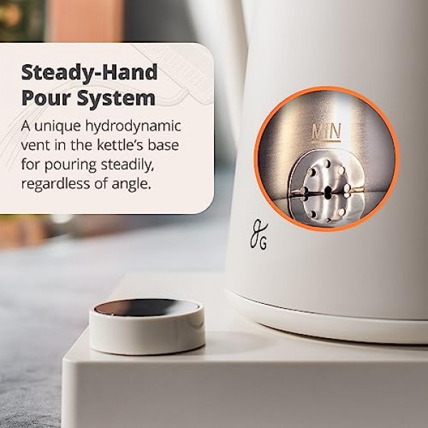 Greater Goods 균형 잡힌 손잡이가 있는 전기 구즈넥 주전자, 차와 커피에 적합, 세인트루이스에서 디자인, 1200와트(자작나무 흰색)