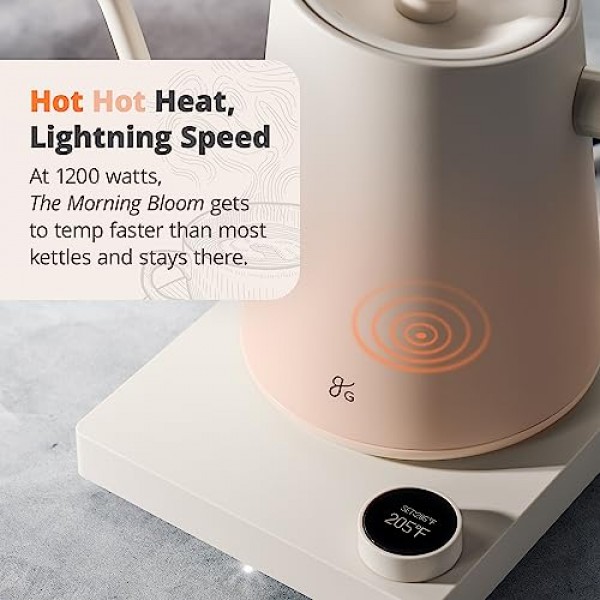 Greater Goods 균형 잡힌 손잡이가 있는 전기 구즈넥 주전자, 차와 커피에 적합, 세인트루이스에서 디자인, 1200와트(자작나무 흰색)