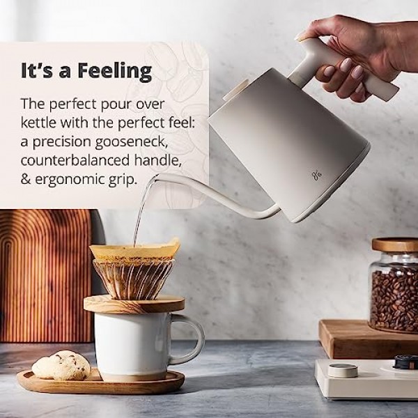 Greater Goods 균형 잡힌 손잡이가 있는 전기 구즈넥 주전자, 차와 커피에 적합, 세인트루이스에서 디자인, 1200와트(자작나무 흰색)