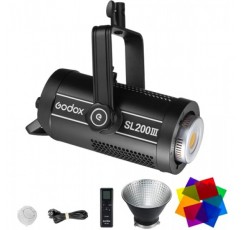 Godox SL200III 일광 LED 비디오 조명, 200W 95600Lux @1M CRI 96+TLCI 97+ Bowens Mount LED 연속 조명, 8가지 FX 효과 및 무음 모드 및 RC-A6 리모컨이 포함된 전문 ​​스튜디오 조명