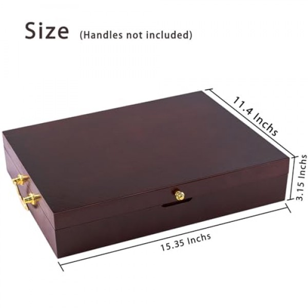 GENRICE 은제품이 없는 나무 은제품 상자, 은제품을 위한 은제품 상자 보관함, 손잡이와 펠트 안감이 있는 은제품 케이스, 식기 12세트를 위한 식기류 상자