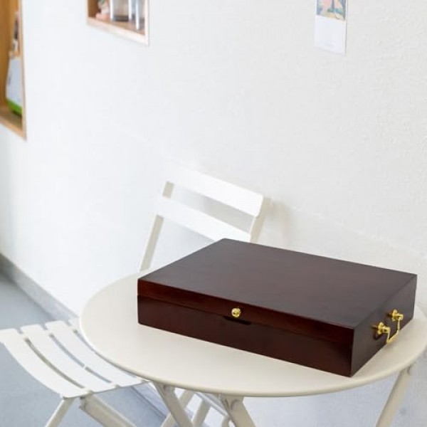 GENRICE 은제품이 없는 나무 은제품 상자, 은제품을 위한 은제품 상자 보관함, 손잡이와 펠트 안감이 있는 은제품 케이스, 식기 12세트를 위한 식기류 상자