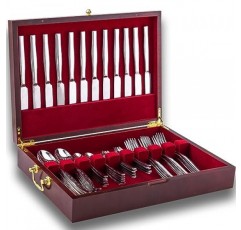 GENRICE 은제품이 없는 나무 은제품 상자, 은제품을 위한 은제품 상자 보관함, 손잡이와 펠트 안감이 있는 은제품 케이스, 식기 12세트를 위한 식기류 상자