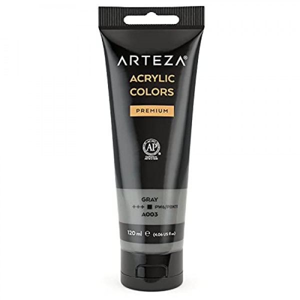 ARTEZA 아크릴 페인트 회색 색상(120ml 파우치, 튜브), 풍부한 안료, 변색 방지, 무독성, 예술가 및 취미 화가용 단색 페인트