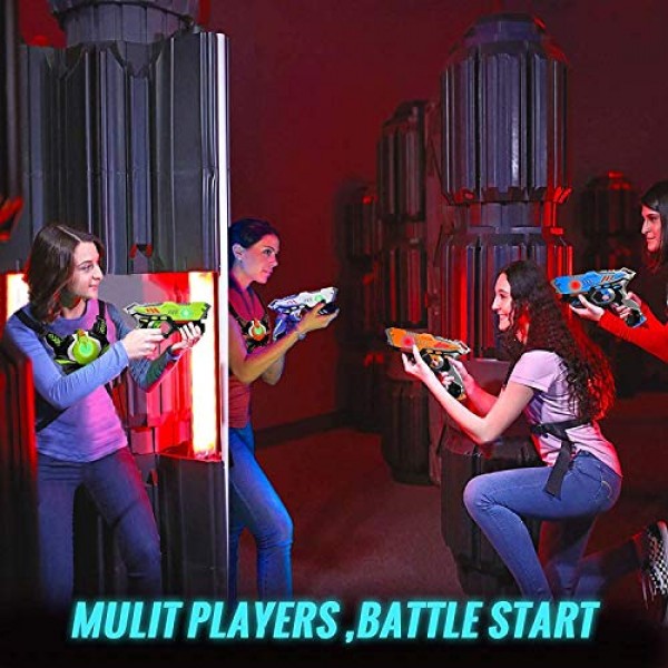 HISTOYE 레이저 태그 총 4인용 게임 세트 총과 조끼가 포함된 게임 레이저 태그 세트 소년을 위한 실내 옥외 장난감 총 전투 장난감 연령 3 4 5 6 7 8 9 10+ 12세 소년을 위한 