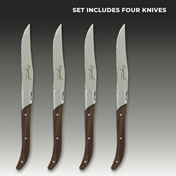 TopKnife Laguiole 스테이크 나이프 세트 - 톱니 모양의 칼날 - 티크 손잡이 - 4개 세트