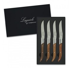 TopKnife Laguiole 스테이크 나이프 세트 - 톱니 모양의 칼날 - 티크 손잡이 - 4개 세트